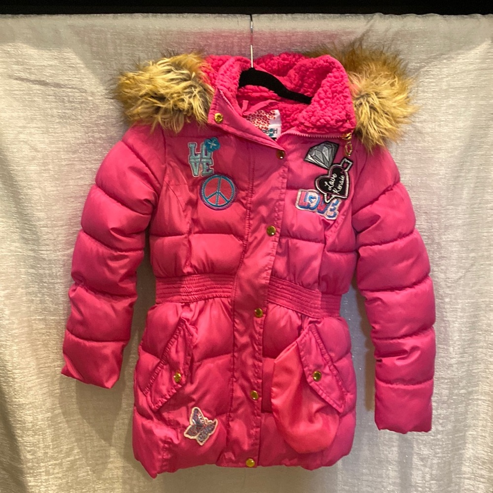 Girls, pink, puffy jacket size 7–8
